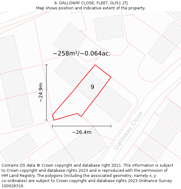 9, GALLOWAY CLOSE, FLEET, GU51 2TJ: Plot and title map