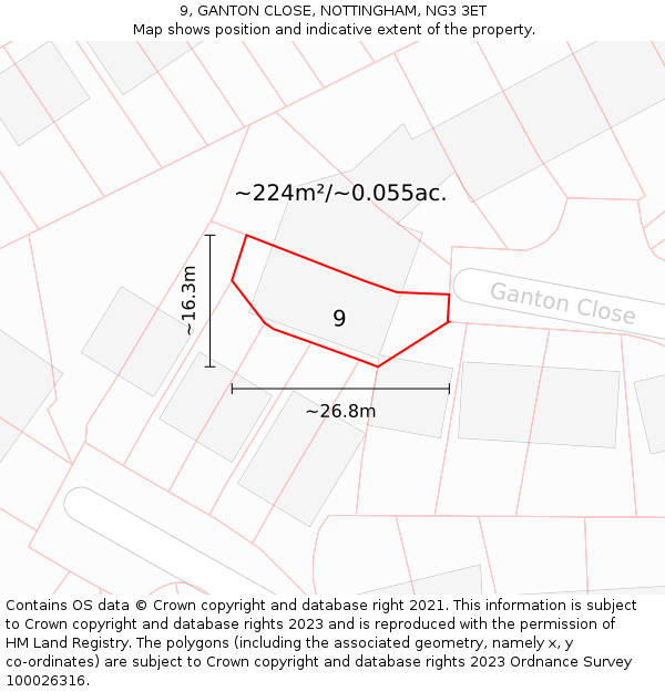 9, GANTON CLOSE, NOTTINGHAM, NG3 3ET: Plot and title map