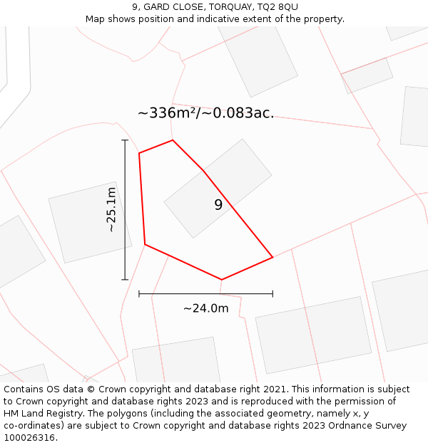 9, GARD CLOSE, TORQUAY, TQ2 8QU: Plot and title map