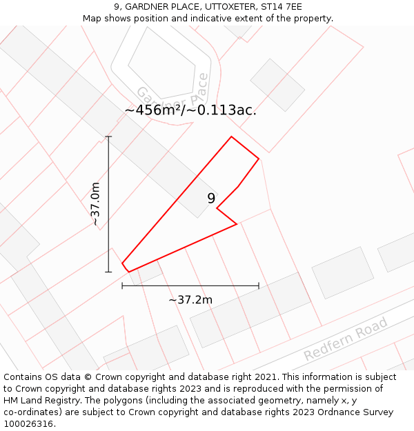 9, GARDNER PLACE, UTTOXETER, ST14 7EE: Plot and title map