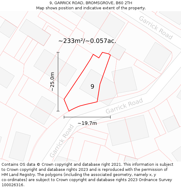 9, GARRICK ROAD, BROMSGROVE, B60 2TH: Plot and title map