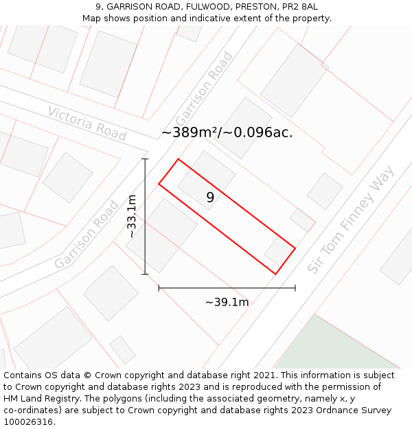 9, GARRISON ROAD, FULWOOD, PRESTON, PR2 8AL: Plot and title map