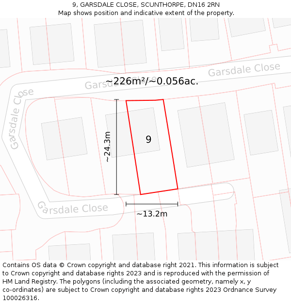 9, GARSDALE CLOSE, SCUNTHORPE, DN16 2RN: Plot and title map