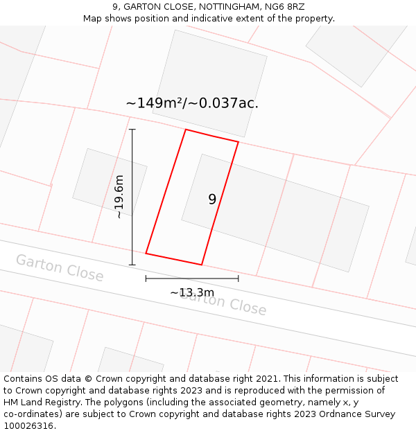 9, GARTON CLOSE, NOTTINGHAM, NG6 8RZ: Plot and title map