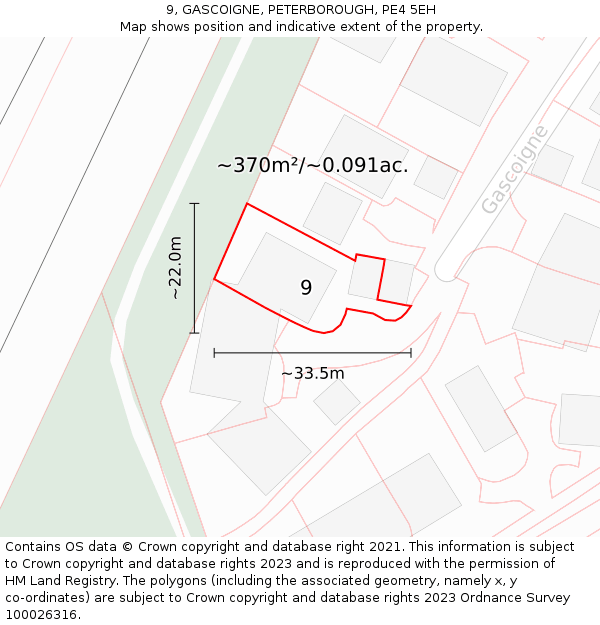9, GASCOIGNE, PETERBOROUGH, PE4 5EH: Plot and title map