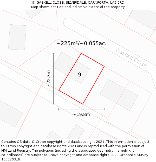 9, GASKELL CLOSE, SILVERDALE, CARNFORTH, LA5 0RD: Plot and title map