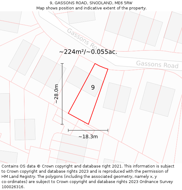 9, GASSONS ROAD, SNODLAND, ME6 5RW: Plot and title map