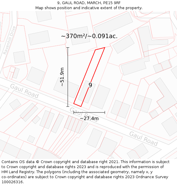 9, GAUL ROAD, MARCH, PE15 9RF: Plot and title map