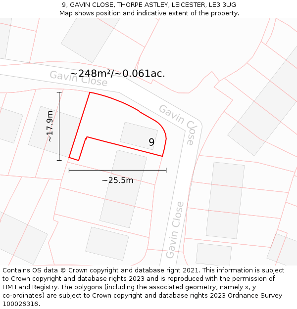 9, GAVIN CLOSE, THORPE ASTLEY, LEICESTER, LE3 3UG: Plot and title map