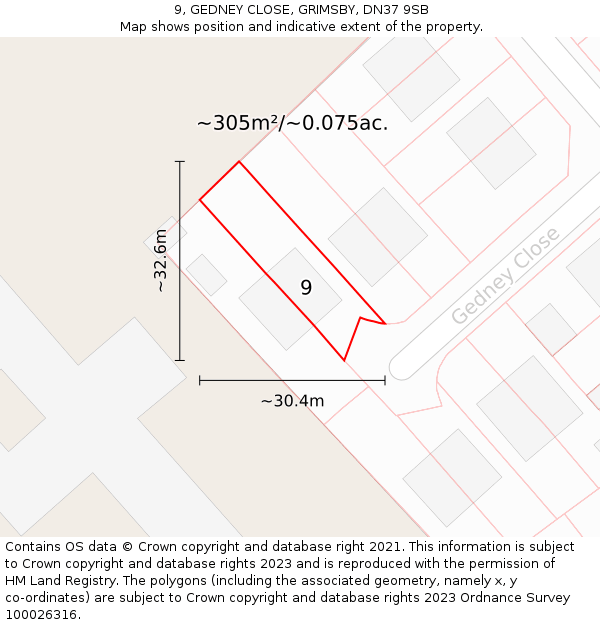 9, GEDNEY CLOSE, GRIMSBY, DN37 9SB: Plot and title map