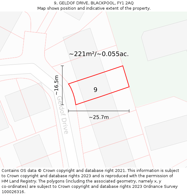 9, GELDOF DRIVE, BLACKPOOL, FY1 2AQ: Plot and title map