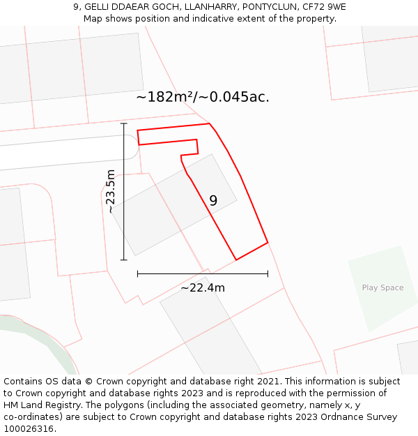 9, GELLI DDAEAR GOCH, LLANHARRY, PONTYCLUN, CF72 9WE: Plot and title map