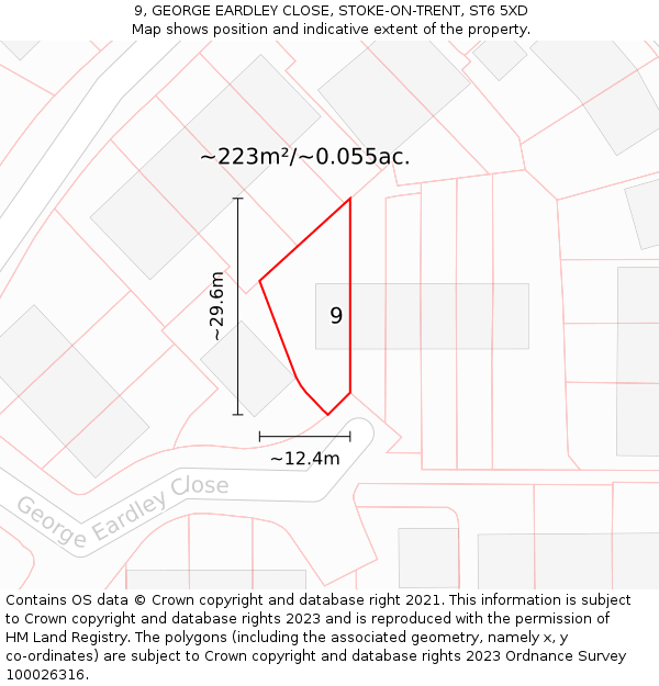 9, GEORGE EARDLEY CLOSE, STOKE-ON-TRENT, ST6 5XD: Plot and title map