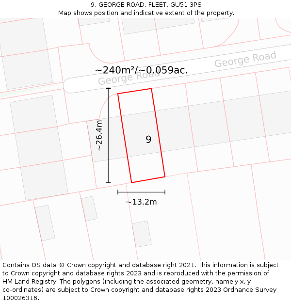 9, GEORGE ROAD, FLEET, GU51 3PS: Plot and title map