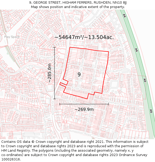 9, GEORGE STREET, HIGHAM FERRERS, RUSHDEN, NN10 8JJ: Plot and title map