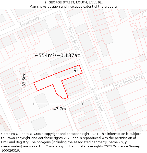 9, GEORGE STREET, LOUTH, LN11 9JU: Plot and title map