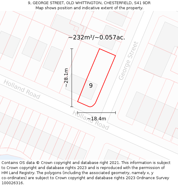 9, GEORGE STREET, OLD WHITTINGTON, CHESTERFIELD, S41 9DR: Plot and title map