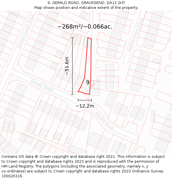 9, GERALD ROAD, GRAVESEND, DA12 2HT: Plot and title map