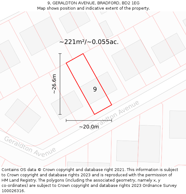 9, GERALDTON AVENUE, BRADFORD, BD2 1EG: Plot and title map