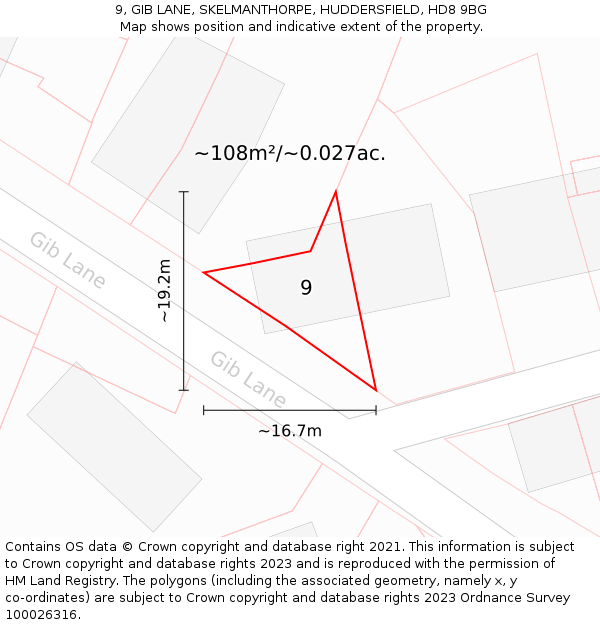9, GIB LANE, SKELMANTHORPE, HUDDERSFIELD, HD8 9BG: Plot and title map
