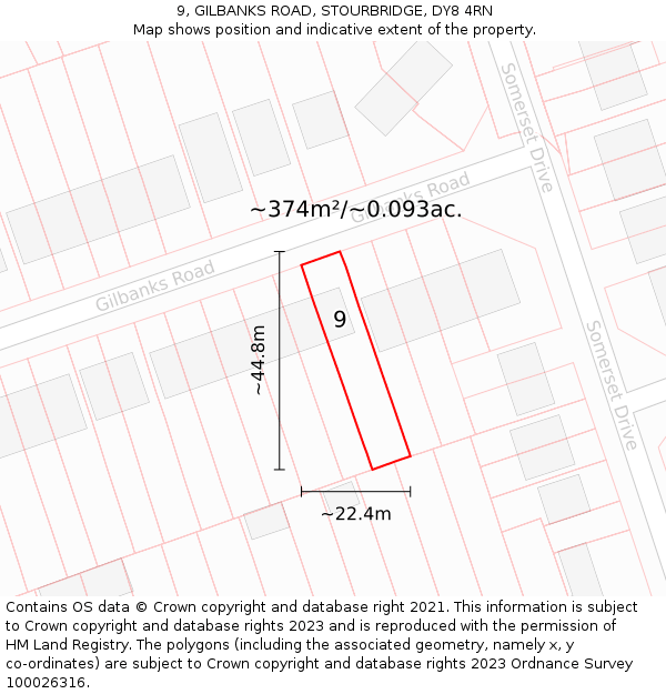 9, GILBANKS ROAD, STOURBRIDGE, DY8 4RN: Plot and title map