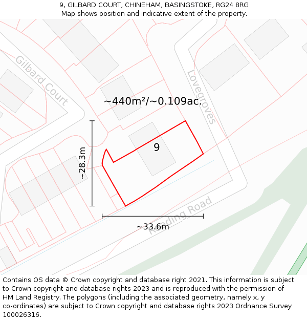 9, GILBARD COURT, CHINEHAM, BASINGSTOKE, RG24 8RG: Plot and title map