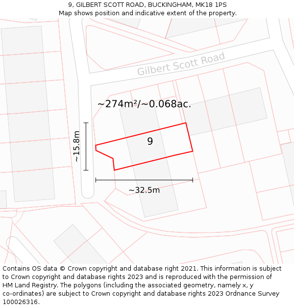 9, GILBERT SCOTT ROAD, BUCKINGHAM, MK18 1PS: Plot and title map