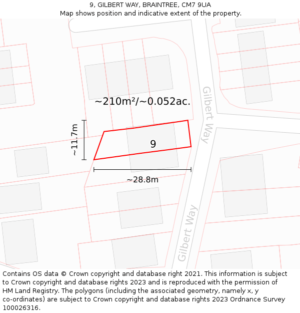 9, GILBERT WAY, BRAINTREE, CM7 9UA: Plot and title map