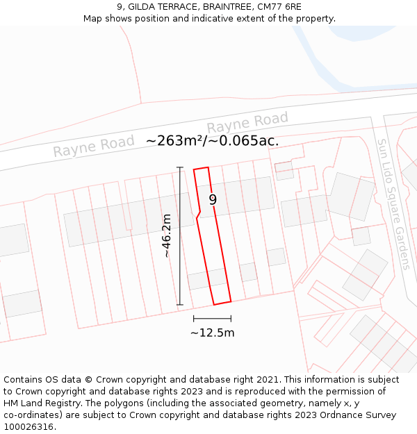 9, GILDA TERRACE, BRAINTREE, CM77 6RE: Plot and title map