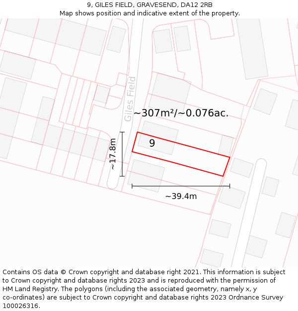 9, GILES FIELD, GRAVESEND, DA12 2RB: Plot and title map