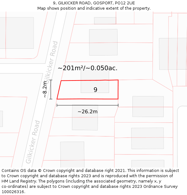 9, GILKICKER ROAD, GOSPORT, PO12 2UE: Plot and title map