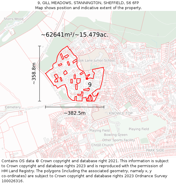 9, GILL MEADOWS, STANNINGTON, SHEFFIELD, S6 6FP: Plot and title map