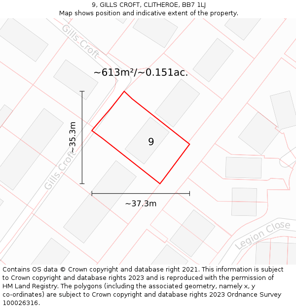 9, GILLS CROFT, CLITHEROE, BB7 1LJ: Plot and title map