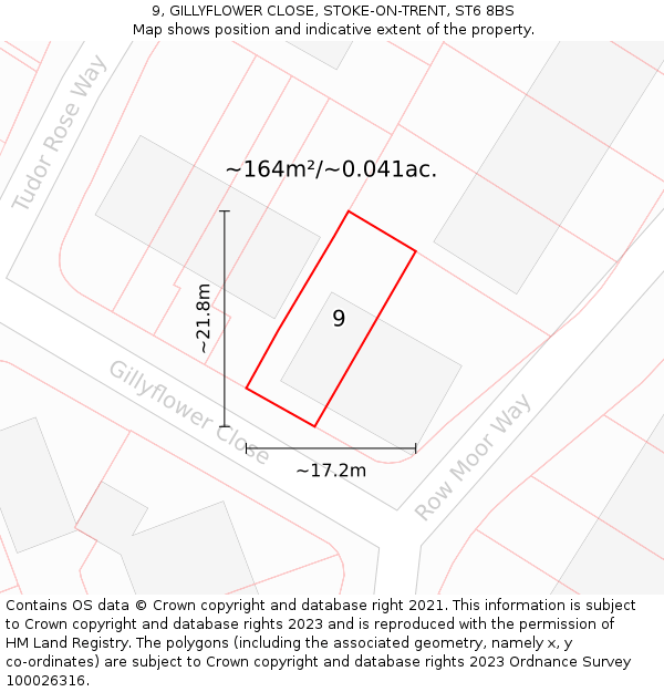 9, GILLYFLOWER CLOSE, STOKE-ON-TRENT, ST6 8BS: Plot and title map