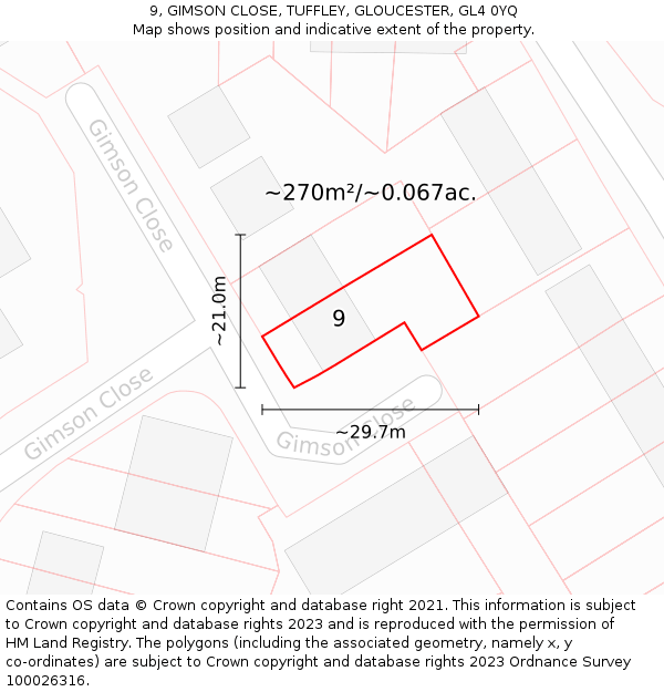 9, GIMSON CLOSE, TUFFLEY, GLOUCESTER, GL4 0YQ: Plot and title map