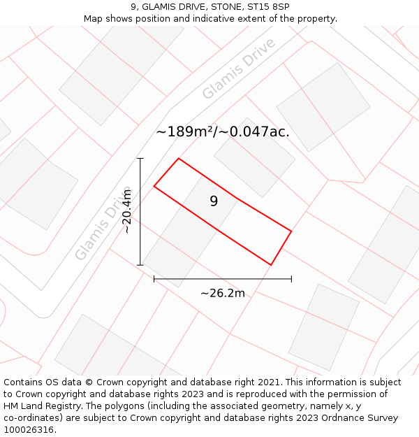 9, GLAMIS DRIVE, STONE, ST15 8SP: Plot and title map