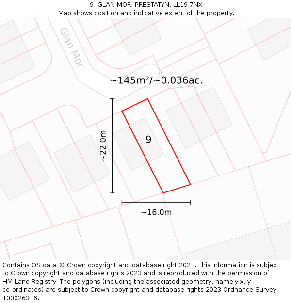 9, GLAN MOR, PRESTATYN, LL19 7NX: Plot and title map