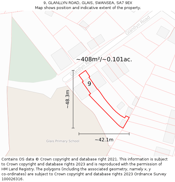 9, GLANLLYN ROAD, GLAIS, SWANSEA, SA7 9EX: Plot and title map