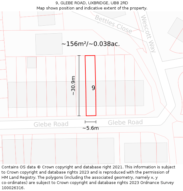 9, GLEBE ROAD, UXBRIDGE, UB8 2RD: Plot and title map