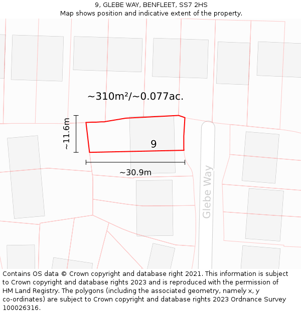 9, GLEBE WAY, BENFLEET, SS7 2HS: Plot and title map