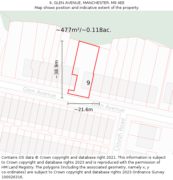 9, GLEN AVENUE, MANCHESTER, M9 4EE: Plot and title map