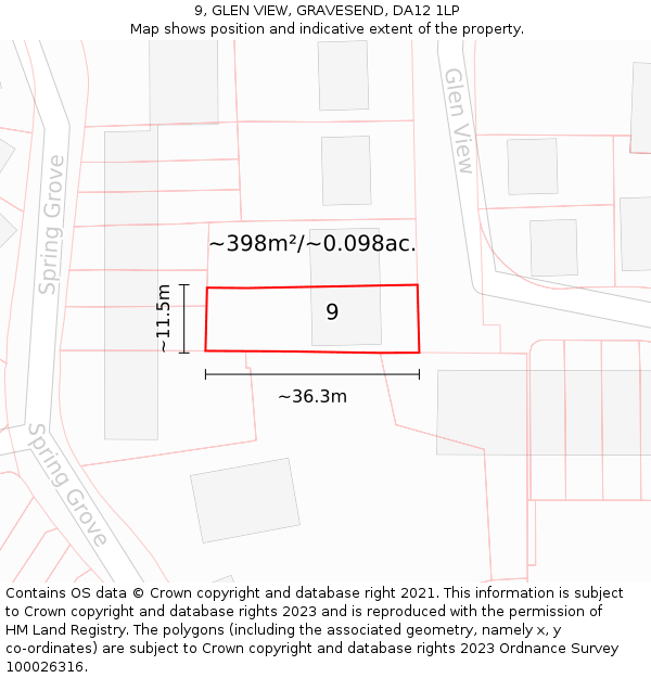 9, GLEN VIEW, GRAVESEND, DA12 1LP: Plot and title map