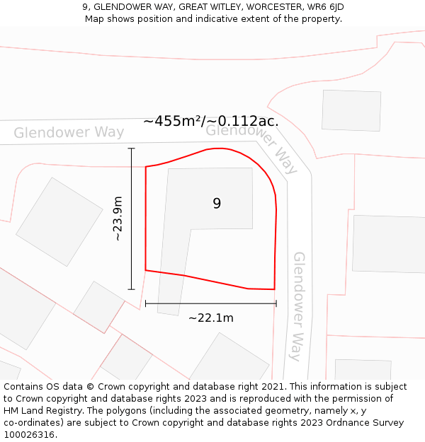 9, GLENDOWER WAY, GREAT WITLEY, WORCESTER, WR6 6JD: Plot and title map