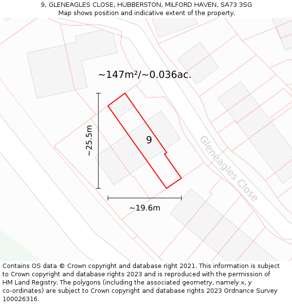 9, GLENEAGLES CLOSE, HUBBERSTON, MILFORD HAVEN, SA73 3SG: Plot and title map