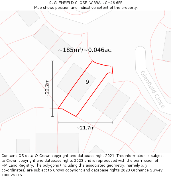 9, GLENFIELD CLOSE, WIRRAL, CH46 6FE: Plot and title map