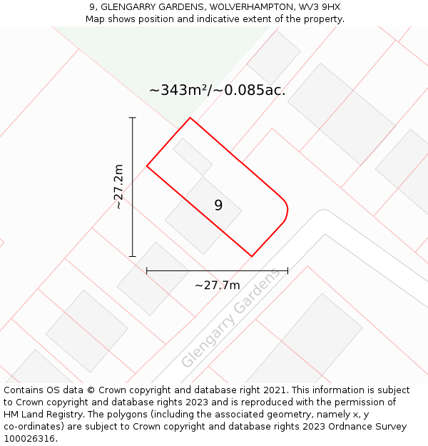 9, GLENGARRY GARDENS, WOLVERHAMPTON, WV3 9HX: Plot and title map