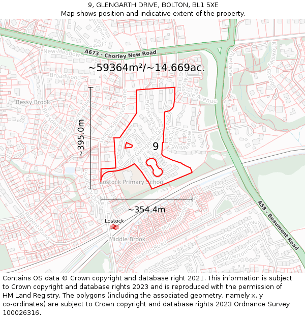 9, GLENGARTH DRIVE, BOLTON, BL1 5XE: Plot and title map