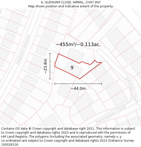9, GLENHAM CLOSE, WIRRAL, CH47 0NY: Plot and title map