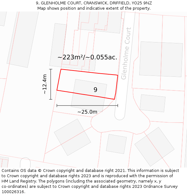9, GLENHOLME COURT, CRANSWICK, DRIFFIELD, YO25 9NZ: Plot and title map