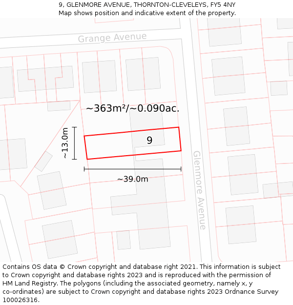 9, GLENMORE AVENUE, THORNTON-CLEVELEYS, FY5 4NY: Plot and title map